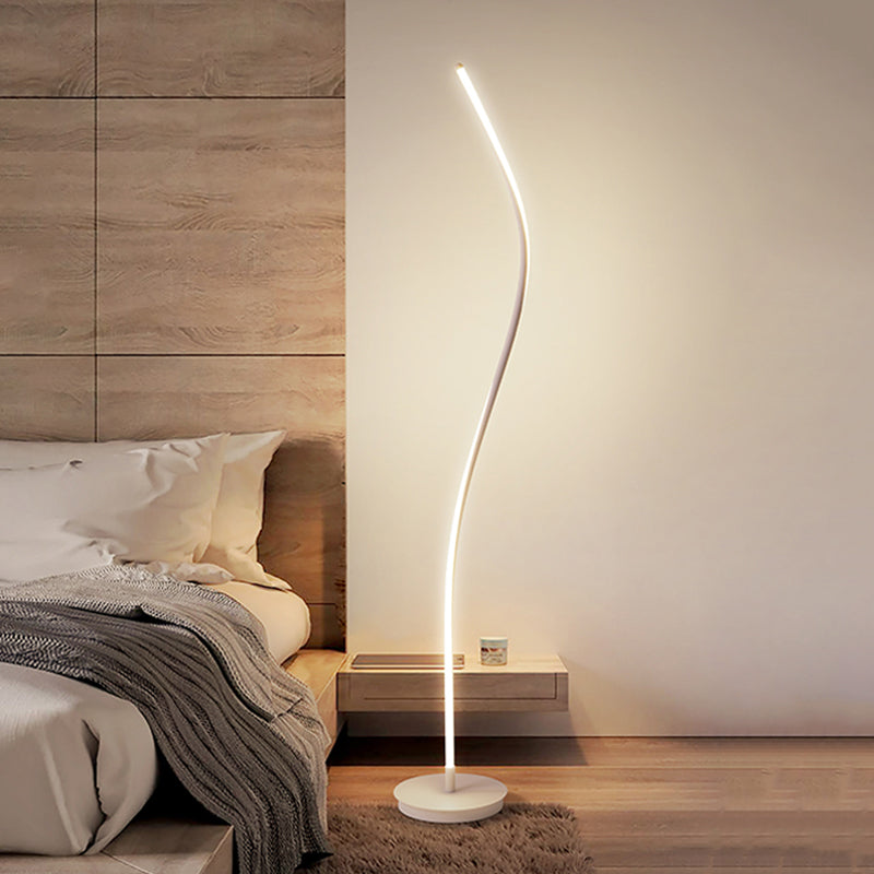 Black/White Spiral Stand Up Lamp Modernist LED Metallic Reading Floor Light for Drawing Room White Clearhalo 'Floor Lamps' 'Lamps' Lighting' 1868293