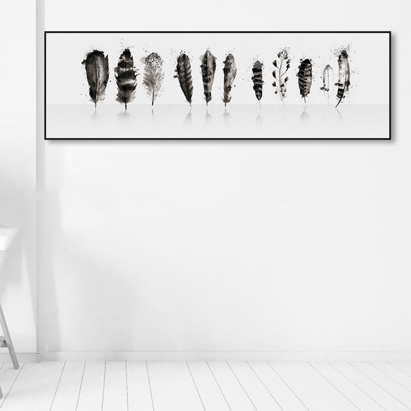Contemporary Style Feather Pattern Wall Art Decor Black Living Room Wrapped Canvas Clearhalo 'Art Gallery' 'Canvas Art' 'Contemporary Art Gallery' 'Modern' Arts' 1868351