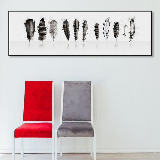 Contemporary Style Feather Pattern Wall Art Decor Black Living Room Wrapped Canvas Clearhalo 'Art Gallery' 'Canvas Art' 'Contemporary Art Gallery' 'Modern' Arts' 1868352