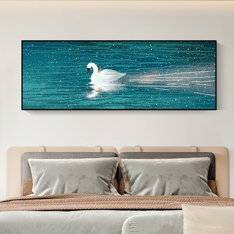 Wild Animal Wrapped Canvas Textured Tropical Style Bedroom Painting in Light Color Sky Blue 14" x 39" Clearhalo 'Art Gallery' 'Canvas Art' 'Coastal Art Gallery' 'Tropical' Arts' 1868355