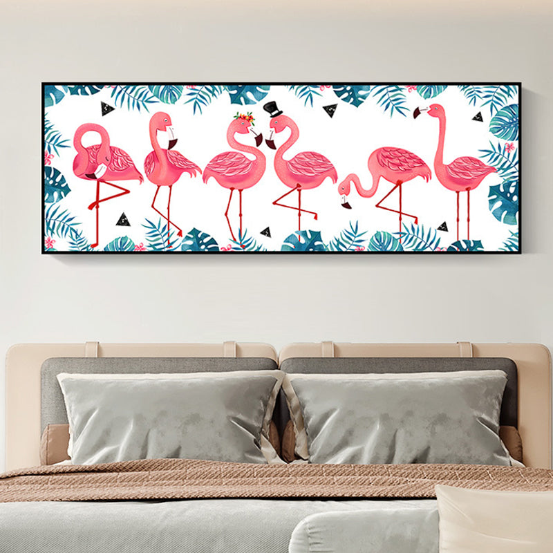 Wild Animal Wrapped Canvas Textured Tropical Style Bedroom Painting in Light Color Pink 14" x 39" Clearhalo 'Art Gallery' 'Canvas Art' 'Coastal Art Gallery' 'Tropical' Arts' 1868368