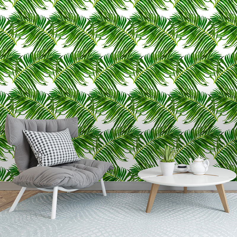 Tropical Palm Tree Wall Art Guest Room Minimalist Wallpaper Roll, Easy to Remove, 29.1 sq ft. Green Clearhalo 'Modern wall decor' 'Modern' 'Wallpaper' Wall Decor' 1868392