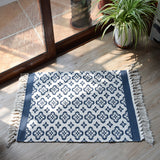 Moroccan Tribal Floral Pattern Rug Blue and Grey Cotton Rug Non-Slip Pet Friendly Washable Carpet for Living Room Blue Clearhalo 'Area Rug' 'Moroccan' 'Rugs' Rug' 1868409