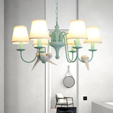 Fabric Tapered Shade Chandelier with Vivid Bird 6 Lights Contemporary Hanging Light in Green Clearhalo 'Ceiling Lights' 'Chandeliers' Lighting' options 186843