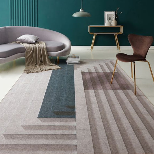 Grey Drawing Room Rug Minimalist Striped Pattern Rug Chenille Anti-Slip Backing Pet Friendly Carpet