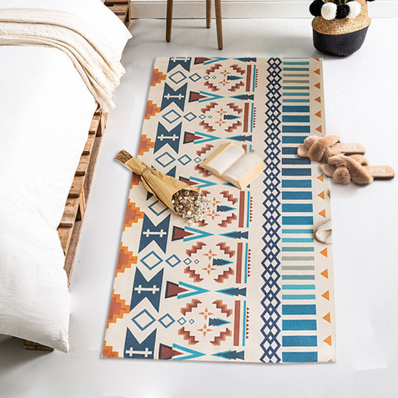 Multicolor Bedroom Rug Bohemian Stripe and Geometric Pattern Rug Flax Washable Anti-Slip Backing Pet Friendly Carpet Blue Clearhalo 'Area Rug' 'Bohemian' 'Rugs' Rug' 1868484