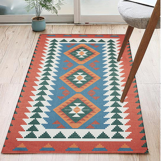 Unique Tribal Striped Pattern Rug Multicoloured Southwestern Rug Cotton Washable Non-Slip Pet Friendly Carpet for Living Room Red 2' x 4'3"