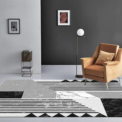 Black Stripe Pattern Area Rug Polyester Modern Rug Washable Anti-Slip Backing Rug for Decoration Black Clearhalo 'Area Rug' 'Modern' 'Rugs' Rug' 1868498