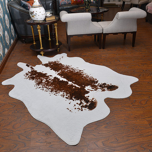 Brown Cow Skin Pattern Rug Polyester Novelty Rug Washable Non-Slip Pet Friendly Carpet for Living Room White 4'7" x 6'7" Clearhalo 'Area Rug' 'Casual' 'Rugs' Rug' 1868532
