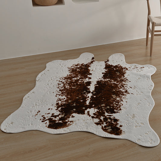 Brown Cow Skin Pattern Rug Polyester Contemporary Rug Washable Non-Slip Pet Friendly Carpet for Living Room White 4'7" x 6'7" Clearhalo 'Area Rug' 'Casual' 'Rugs' Rug' 1868538