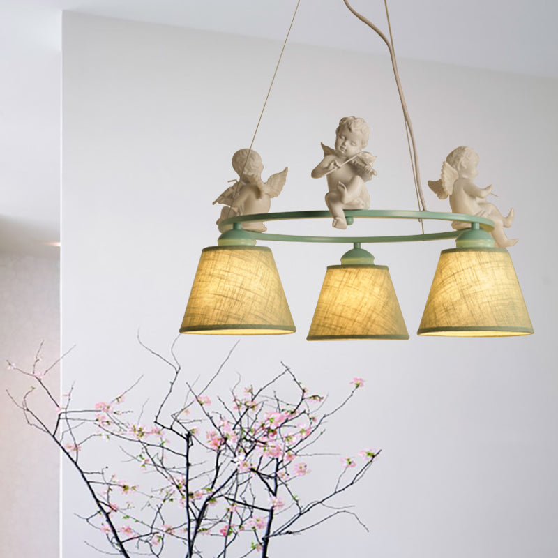 Ring Villa Chandelier with Bird & Tapered Shade Metal Rustic Style Hanging Light in Green Clearhalo 'Ceiling Lights' 'Chandeliers' Lighting' options 186860