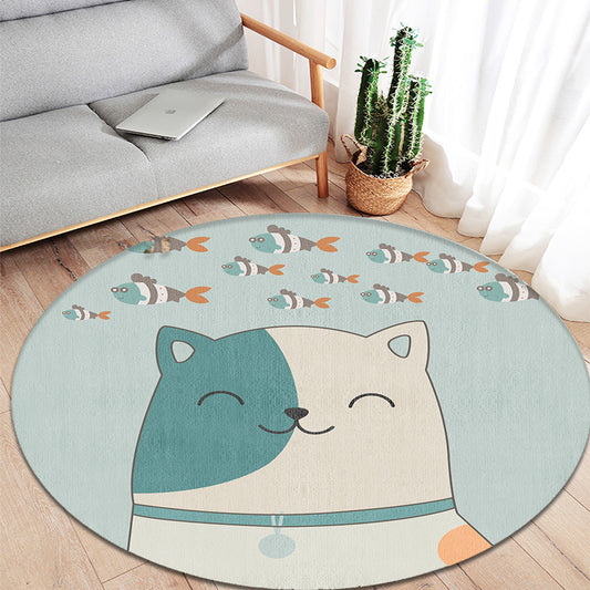 Multicolor Animal Pattern Area Rug Polyester Kids Rug Washable Anti-Slip Backing Rug for Child's Room Aqua