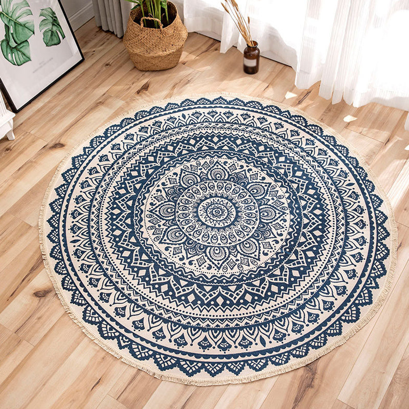 Moroccan Tribal Flower Pattern Rug Multicolor Flax Rug Non-Slip Pet Friendly Washable Area Rug for Bedroom Blue 2'11" x 2'11" Clearhalo 'Area Rug' 'Moroccan' 'Rugs' Rug' 1868629