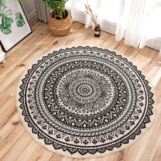 Moroccan Tribal Flower Pattern Rug Multicolor Flax Rug Non-Slip Pet Friendly Washable Area Rug for Bedroom Black 2'11" x 2'11" Clearhalo 'Area Rug' 'Moroccan' 'Rugs' Rug' 1868630