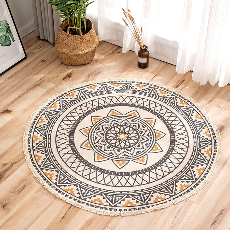 Moroccan Tribal Flower Pattern Rug Multicolor Flax Rug Non-Slip Pet Friendly Washable Area Rug for Bedroom Yellow 2'11" x 2'11" Clearhalo 'Area Rug' 'Moroccan' 'Rugs' Rug' 1868632