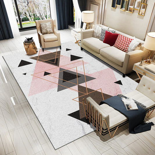 Nordic Geometric Pattern Rug Multicolor Polyester Carpet Anti-Slip Pet Friendly Washable Rug for Drawing Room Pink Clearhalo 'Area Rug' 'Modern' 'Rugs' Rug' 1868665