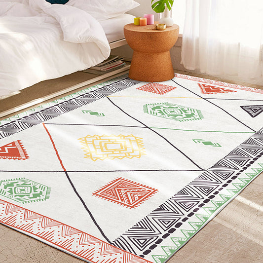 Southwestern Living Room Carpet White Tribal Geometry Pattern Rug Polyester Washable Non-Slip Pet Friendly Rug Green Clearhalo 'Area Rug' 'Rugs' 'Southwestern' Rug' 1868696