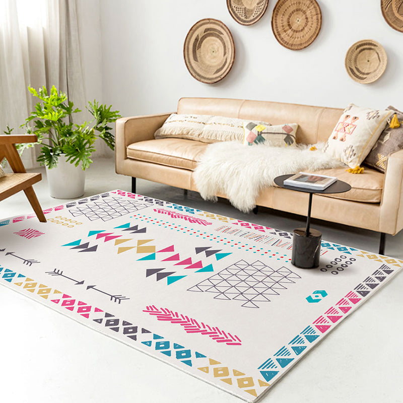Southwestern Living Room Carpet White Tribal Geometry Pattern Rug Polyester Washable Non-Slip Pet Friendly Rug Pink Clearhalo 'Area Rug' 'Rugs' 'Southwestern' Rug' 1868697