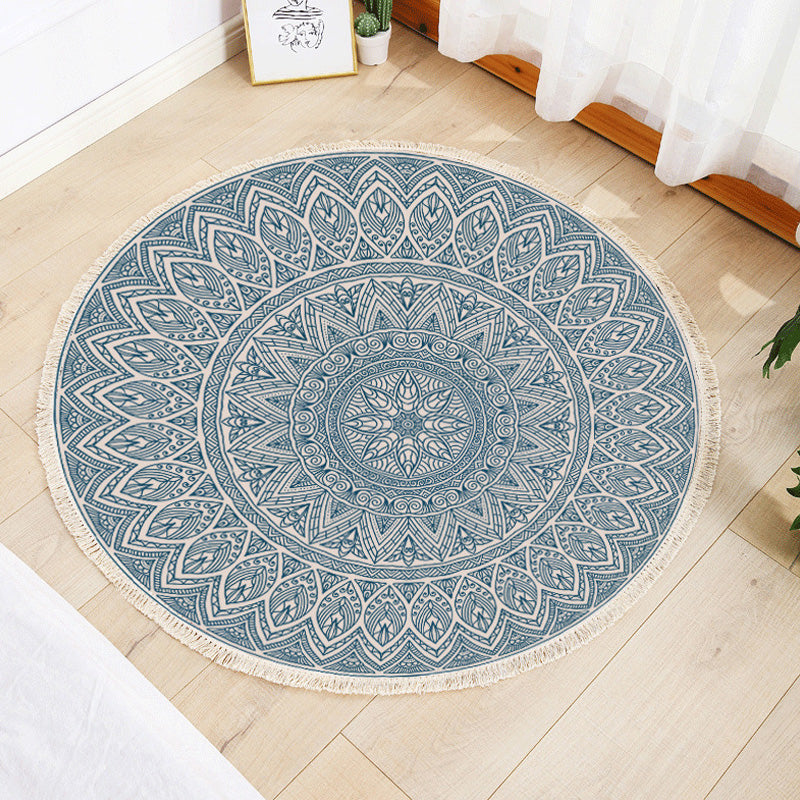 Multi Color Parlour Rug Moroccan Tribal Flower Pattern Rug Flax Washable Anti-Slip Backing Pet Friendly Area Carpet Blue Clearhalo 'Area Rug' 'Moroccan' 'Rugs' Rug' 1868771