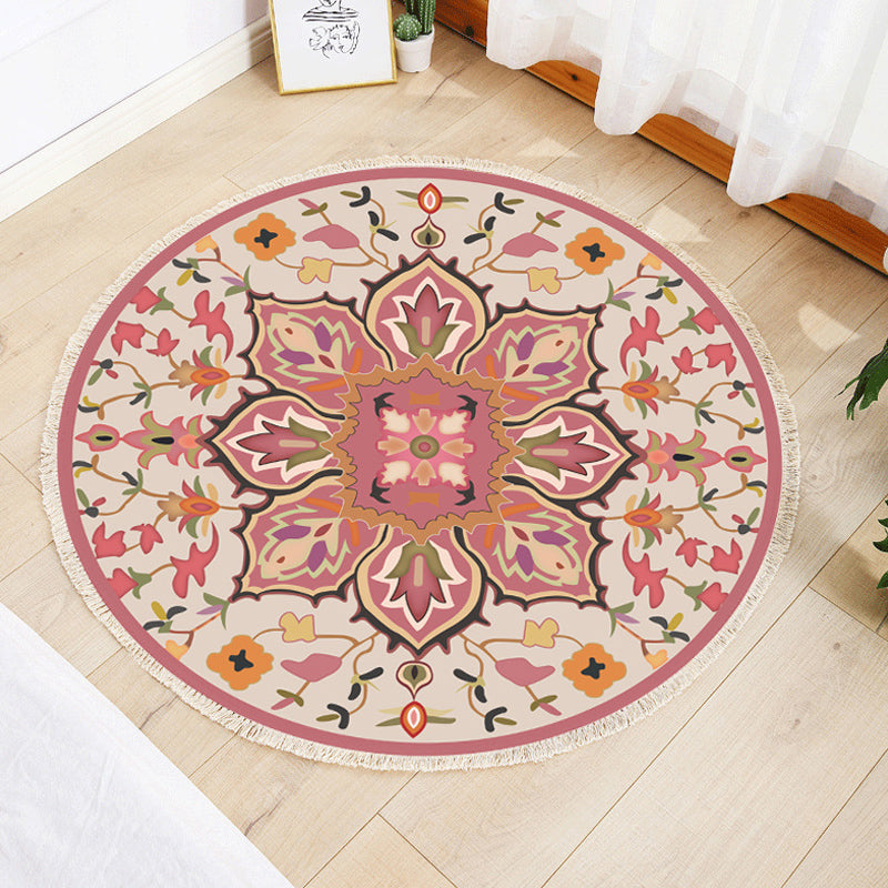 Multi Color Parlour Rug Moroccan Tribal Flower Pattern Rug Flax Washable Anti-Slip Backing Pet Friendly Area Carpet Pink Clearhalo 'Area Rug' 'Moroccan' 'Rugs' Rug' 1868779