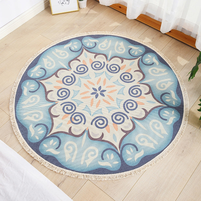Multi Color Parlour Rug Moroccan Tribal Flower Pattern Rug Flax Washable Anti-Slip Backing Pet Friendly Area Carpet Sky Blue Clearhalo 'Area Rug' 'Moroccan' 'Rugs' Rug' 1868780
