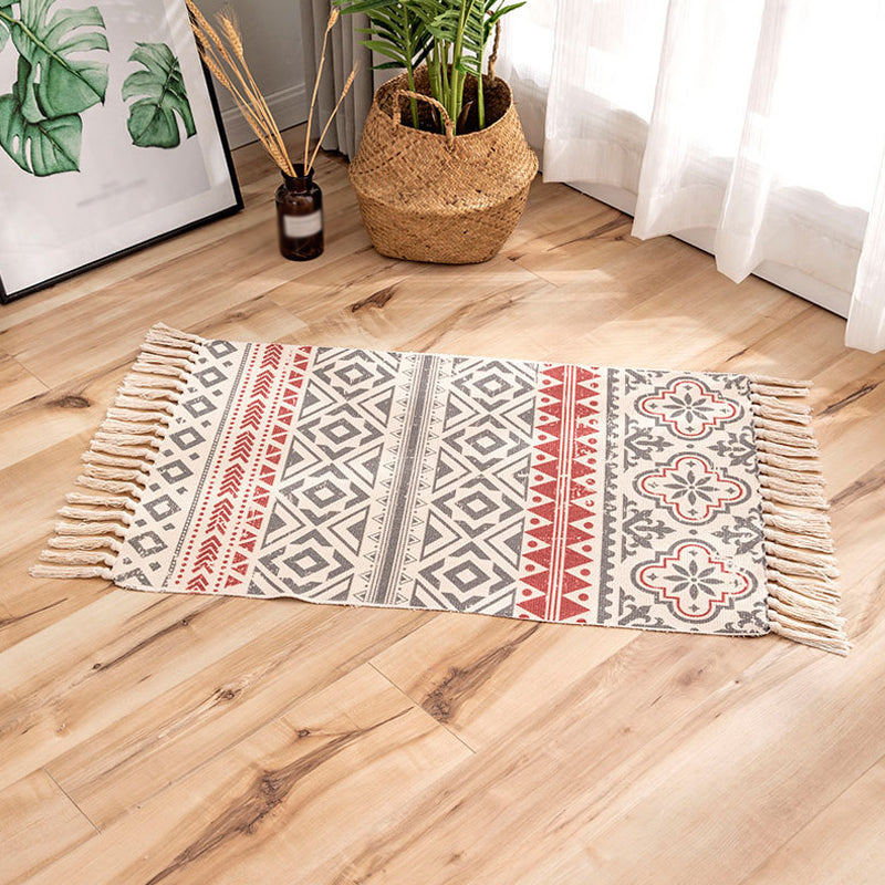 Bohemian Tribal Stripe Pattern Rug Multicolored Flax Rug Non-Slip Washable Area Rug for Decoration Red 2' x 2'11" Clearhalo 'Area Rug' 'Bohemian' 'Rugs' Rug' 1868782