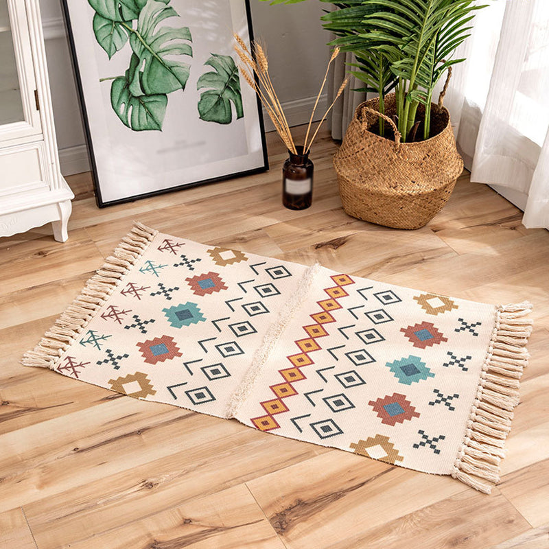 Bohemian Tribal Stripe Pattern Rug Multicolored Flax Rug Non-Slip Washable Area Rug for Decoration Beige 2' x 2'11" Clearhalo 'Area Rug' 'Bohemian' 'Rugs' Rug' 1868785
