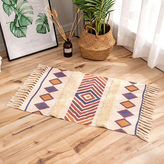 Bohemian Tribal Stripe Pattern Rug Multicolored Flax Rug Non-Slip Washable Area Rug for Decoration Brown 2' x 2'11" Clearhalo 'Area Rug' 'Bohemian' 'Rugs' Rug' 1868786