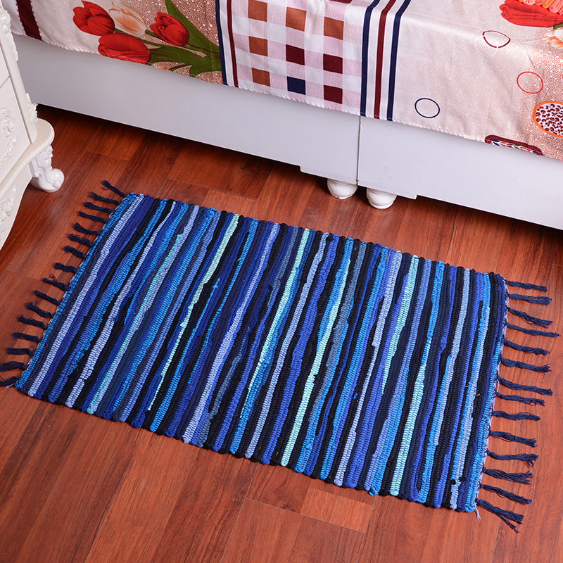 Multicolor Bedroom Rug Modern Striped Pattern Rug Cotton Anti-Slip Backing Washable Area Rug Blue Clearhalo 'Area Rug' 'Bohemian' 'Rugs' Rug' 1868792