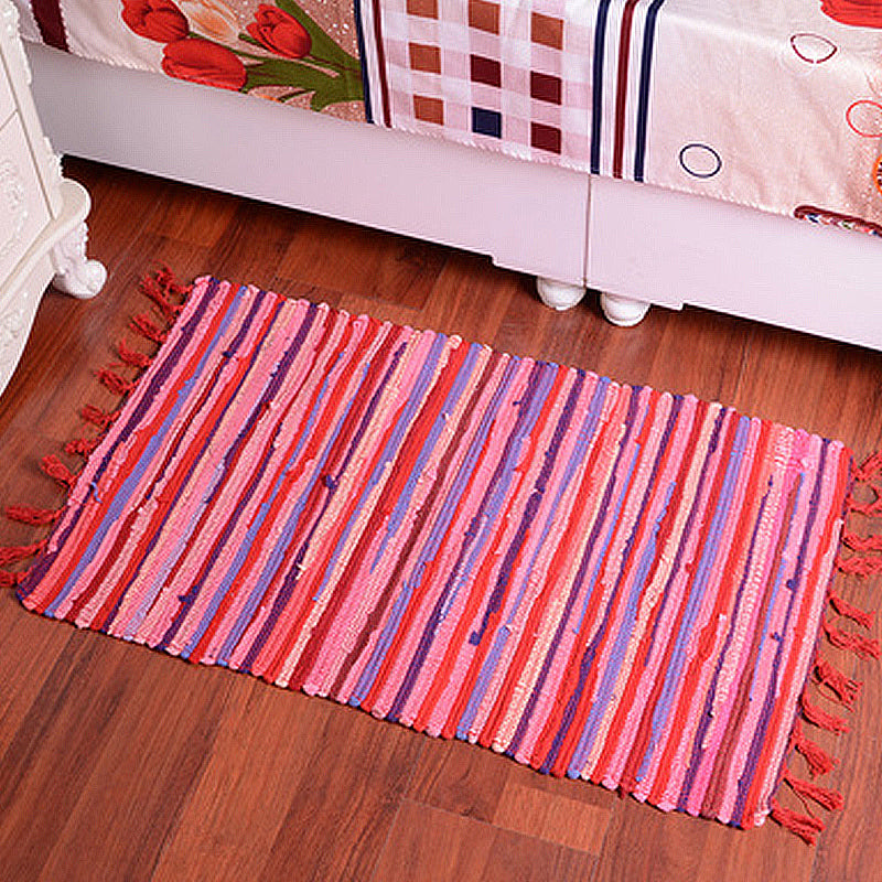 Multicolor Bedroom Rug Modern Striped Pattern Rug Cotton Anti-Slip Backing Washable Area Rug Red Clearhalo 'Area Rug' 'Bohemian' 'Rugs' Rug' 1868794