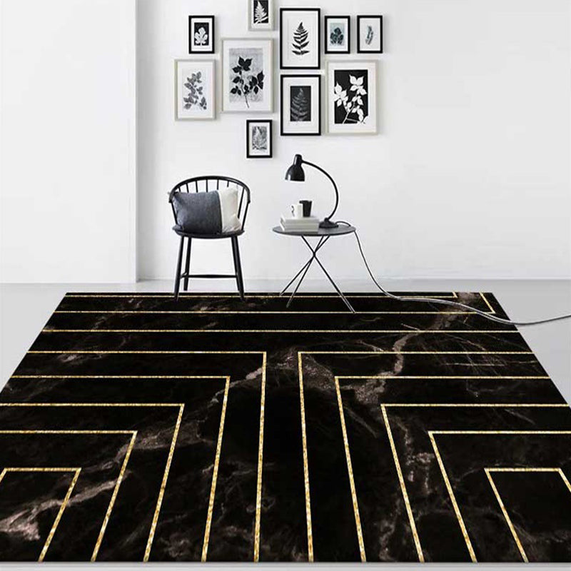 Black Marble Surface Pattern Area Rug with Stripe Polyester Modern Rug Washable Anti-Slip Backing Rug for Decoration Clearhalo 'Area Rug' 'Modern' 'Rugs' Rug' 1868820