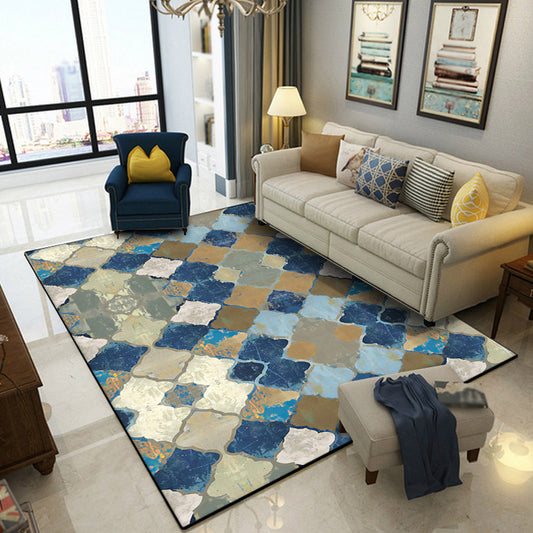 Multicolor Moroccan Area Rug Polyester Geometric Ogee Pattern Rug Pet Friendly Washable Non-Slip Area Rug for Parlour Blue Clearhalo 'Area Rug' 'Moroccan' 'Rugs' Rug' 1868860