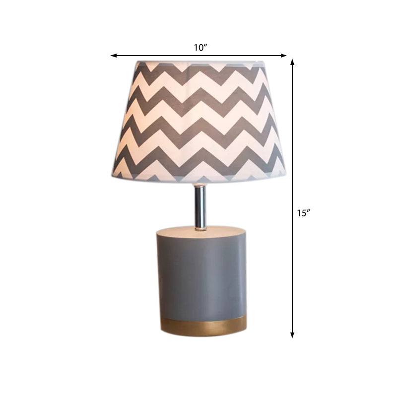 Nordic Style Zigzag Desk Light Fabric 1 Light Gray Study Light with Cylinder Base for Child Bedroom Clearhalo 'Lamps' 'Table Lamps' Lighting' 186893