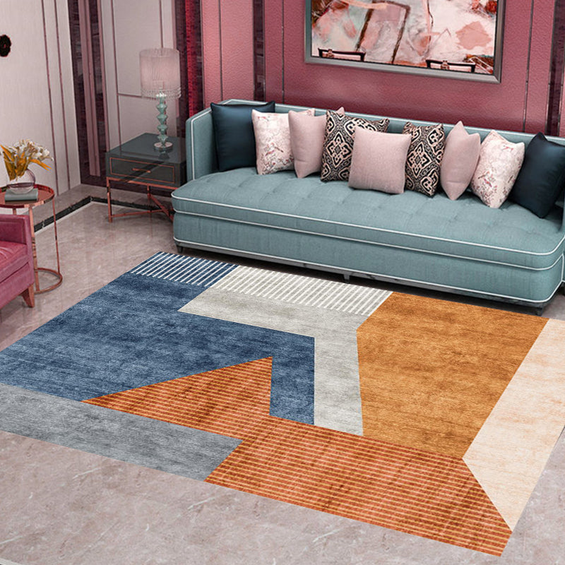 Orange-Red Modern Rug Polyester Colorblock Striped Pattern Rug Pet Friendly Washable Non-Slip Carpet for Home Blue Clearhalo 'Area Rug' 'Rug' 1868948
