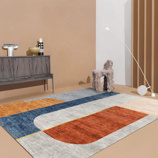 Orange-Red Modern Rug Polyester Colorblock Striped Pattern Rug Pet Friendly Washable Non-Slip Carpet for Home Light Gray
