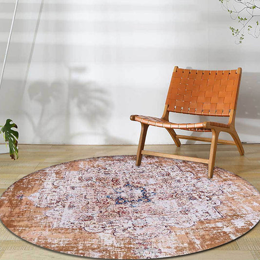 Multicolor Decoration Rug Shabby Chic Medallion Pattern Rug Polyester Machine Washable Non-Slip Backing Carpet Orange