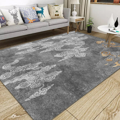 Oriental Living Room Rug Grey Cloud Pattern Rug Synthetics Washable Non-Slip Pet Friendly Carpet Grey Clearhalo 'Area Rug' 'Rug' 1868970