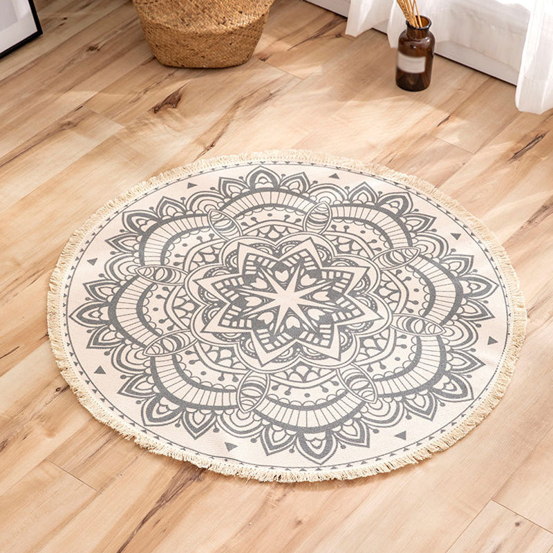 Multi-Color Living Room Rug Moroccan Tribal Flower Carpet Flax Anti-Slip Backing Pet Friendly Indoor Rug Grey 2'11" x 2'11" Clearhalo 'Area Rug' 'Moroccan' 'Rugs' Rug' 1868996