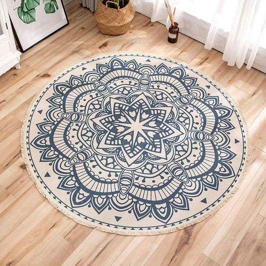 Multi-Color Living Room Rug Moroccan Tribal Flower Carpet Flax Anti-Slip Backing Pet Friendly Indoor Rug Dark Blue 2'11" x 2'11" Clearhalo 'Area Rug' 'Moroccan' 'Rugs' Rug' 1868998