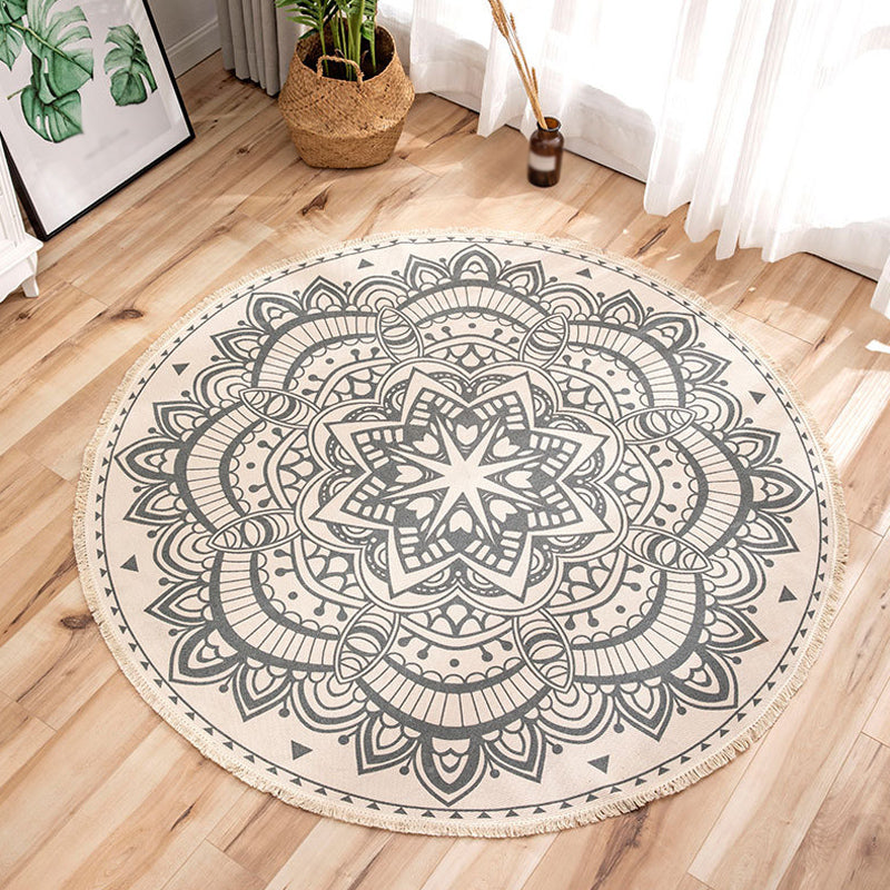 Multi-Color Living Room Rug Moroccan Tribal Flower Carpet Flax Anti-Slip Backing Pet Friendly Indoor Rug Dark Gray 2'11" x 2'11" Clearhalo 'Area Rug' 'Moroccan' 'Rugs' Rug' 1868999