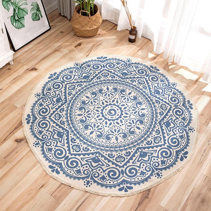Multi-Color Living Room Rug Moroccan Tribal Flower Carpet Flax Anti-Slip Backing Pet Friendly Indoor Rug Blue 2'11" x 2'11" Clearhalo 'Area Rug' 'Moroccan' 'Rugs' Rug' 1869000