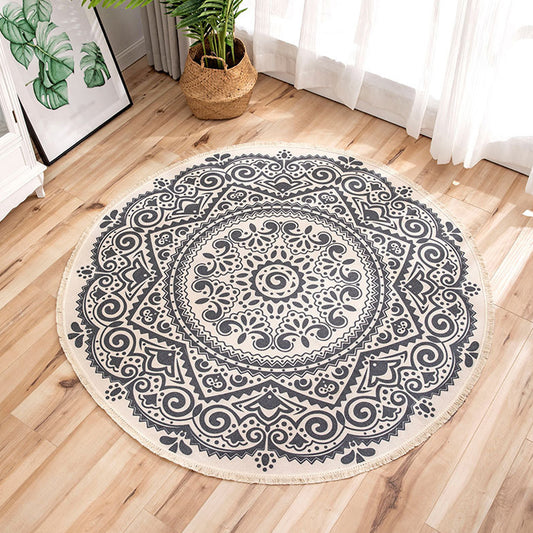 Multi-Color Living Room Rug Moroccan Tribal Flower Carpet Flax Anti-Slip Backing Pet Friendly Indoor Rug Black 2'11" x 2'11" Clearhalo 'Area Rug' 'Moroccan' 'Rugs' Rug' 1869001