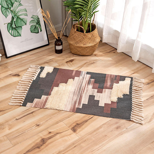 Multicoloured Tribal Stripe Pattern Rug Flax Bohemian Rug Pet Friendly Washable Non-Slip Area Rug for Living Room Clearhalo 'Area Rug' 'Bohemian' 'Rugs' Rug' 1869005