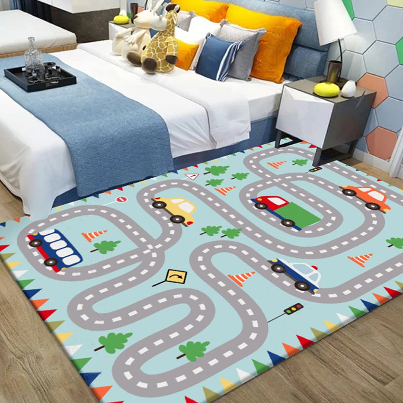 Multicolor Cartoon Animal Pattern Rug Polyester Kids Rug Washable Non-Slip Pet Friendly Carpet for Bedroom Blue Clearhalo 'Area Rug' 'Rug' 1869007