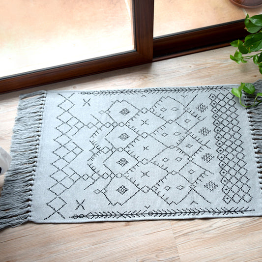 Southwestern Tribal Pattern Rug Blue and Black Cotton Rug Non-Slip Pet Friendly Washable Carpet for Living Room Grey Clearhalo 'Area Rug' 'Rugs' 'Southwestern' Rug' 1869025