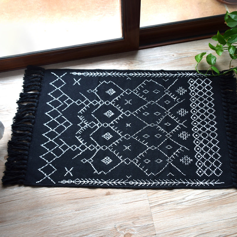 Southwestern Tribal Pattern Rug Blue and Black Cotton Rug Non-Slip Pet Friendly Washable Carpet for Living Room Black Clearhalo 'Area Rug' 'Rugs' 'Southwestern' Rug' 1869026