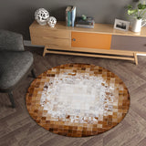 Creative Geometrical Indoor Rug Multicolor Polyester Area Carpet Anti-Slip Backing Pet Friendly Washable Rug for Study Brown