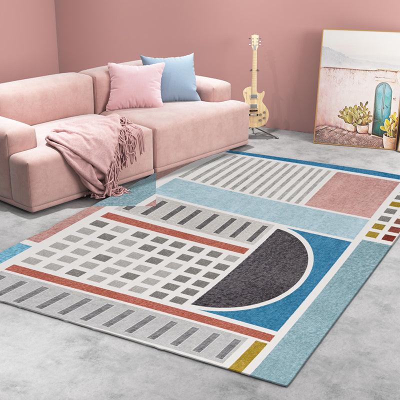 Contemporary Decoration Area Rug Multi Color Geometric and Stripe Pattern Rug Polyester Washable Non-Slip Pet Friendly Carpet Blue Clearhalo 'Area Rug' 'Modern' 'Rugs' Rug' 1869242