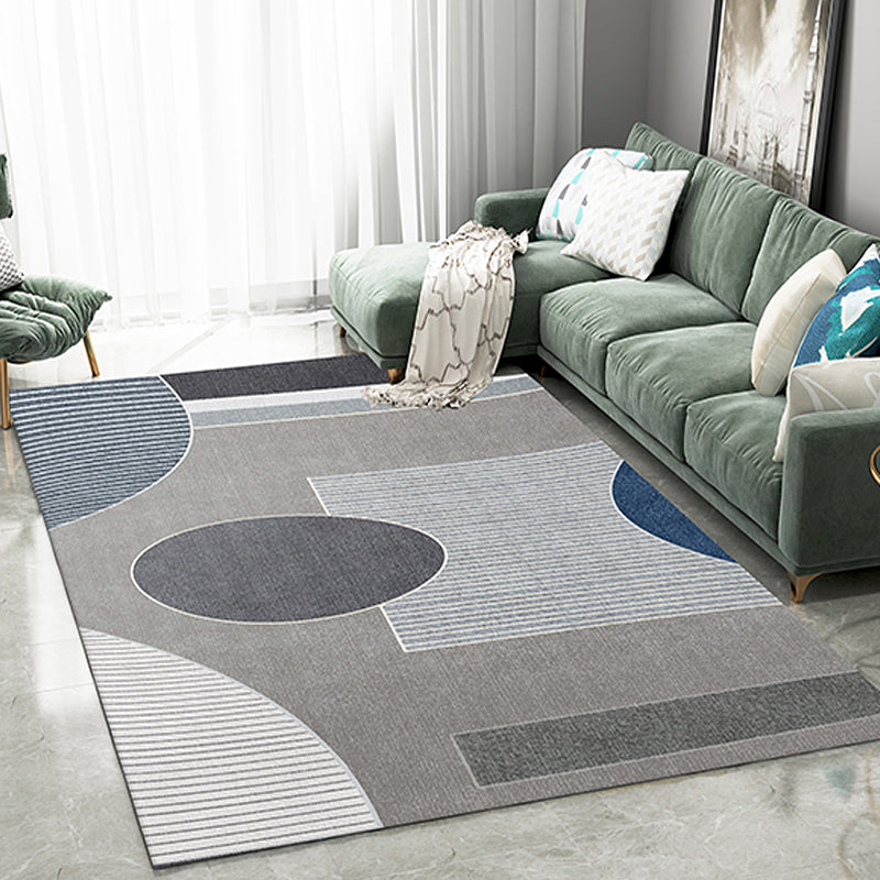 Contemporary Decoration Area Rug Multi Color Geometric and Stripe Pattern Rug Polyester Washable Non-Slip Pet Friendly Carpet Grey Clearhalo 'Area Rug' 'Modern' 'Rugs' Rug' 1869248