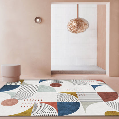 Contemporary Decoration Area Rug Multi Color Geometric and Stripe Pattern Rug Polyester Washable Non-Slip Pet Friendly Carpet Distressed White Clearhalo 'Area Rug' 'Modern' 'Rugs' Rug' 1869251